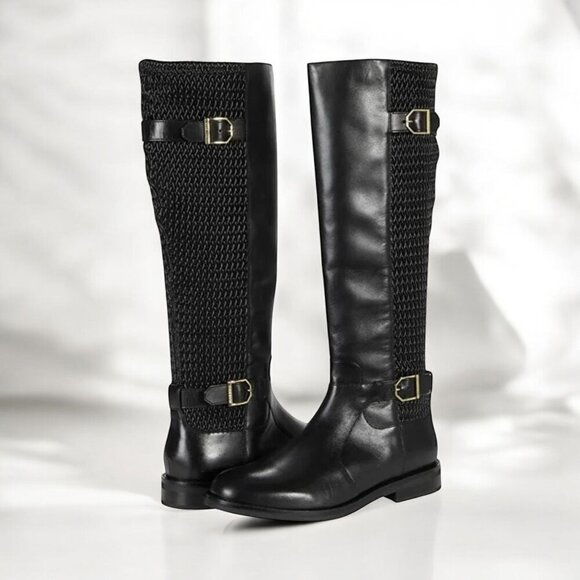 Cole Haan Chesley Water-Resistant Boots Black Leather Quilted Stretch Size 10B - Picture 1 of 10